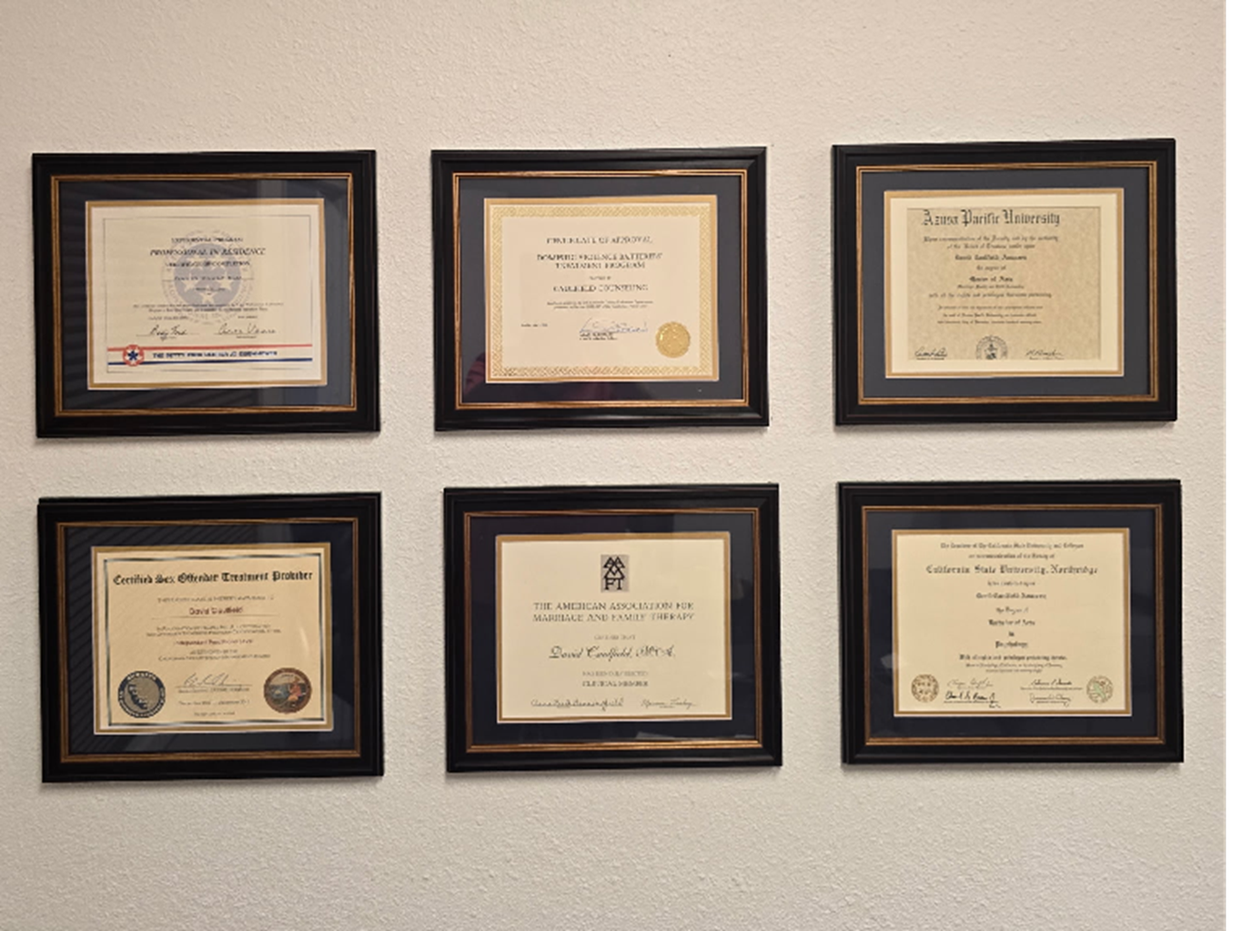 Caulfield Center | Murriets CA | David Caulfield's Credentials